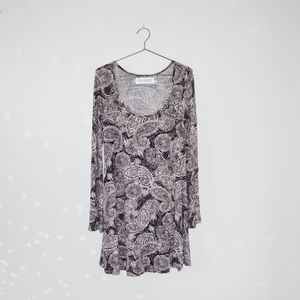 Boho Paisley Bell Sleeve Mini Dress, sz S